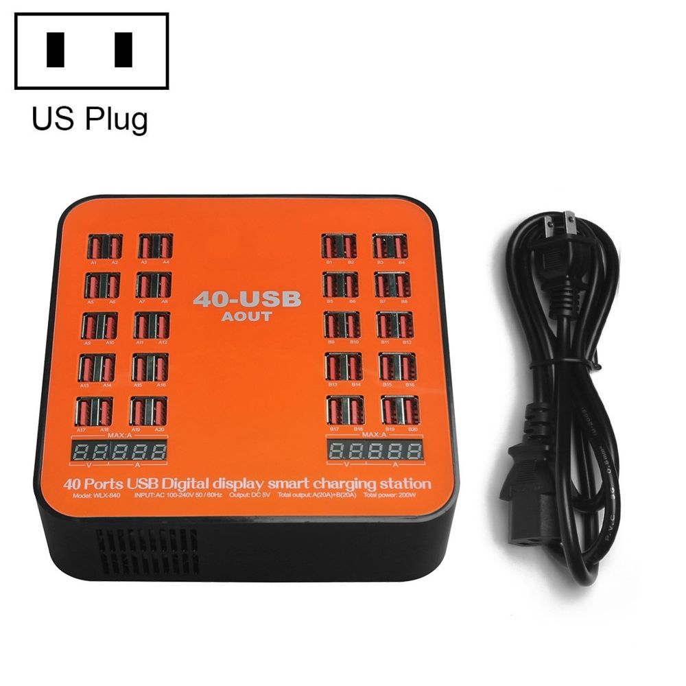 Wewoo - Station de recharge WLX-840 200W 40 ports USB à affichage numérique de charge intelligente AC100-240Vprise américaine noir + orange - Station d'accueil smartphone