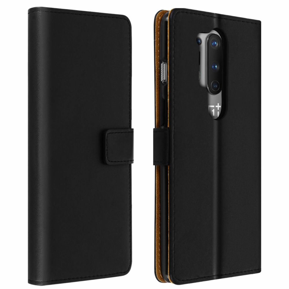 Avizar - Housse Oneplus 8 Pro Cuir Véritable Porte cartes Fonction Support Noir - Coque, étui smartphone