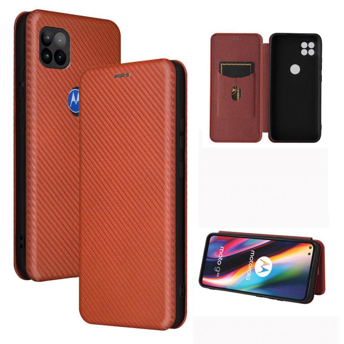 Other - Etui en PU fibre de carbone auto-absorbée avec porte-carte marron pour votre Motorola Moto G 5G - Coque, étui smartphone