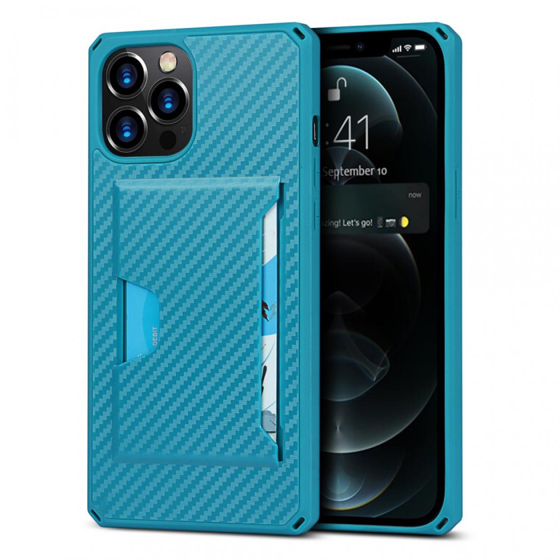 Other - Coque en TPU + PU Texture de fibre de carbone avec porte-carte bleu pour votre Apple iPhone 12 Pro Max - Coque, étui smartphone