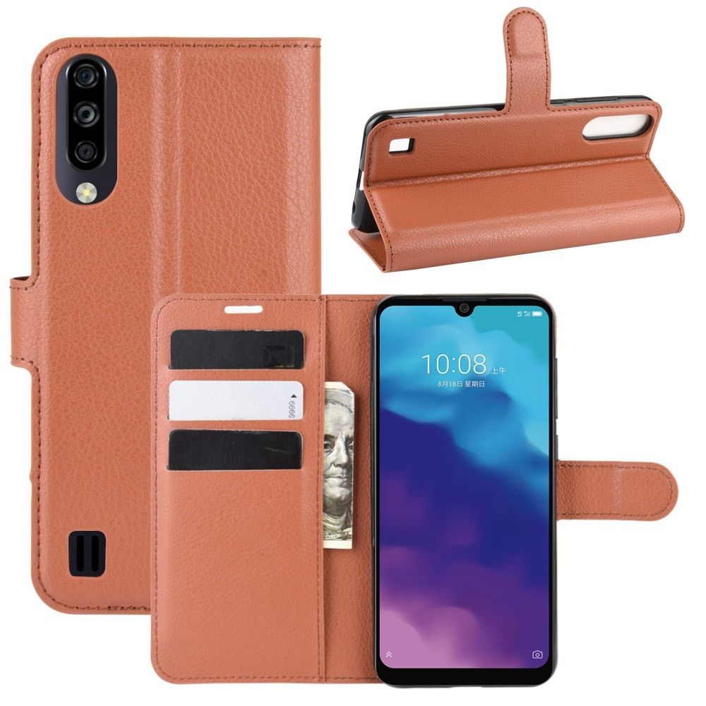 Generic - Etui en PU litchi avec support marron pour votre ZTE A7(2020) - Coque, étui smartphone
