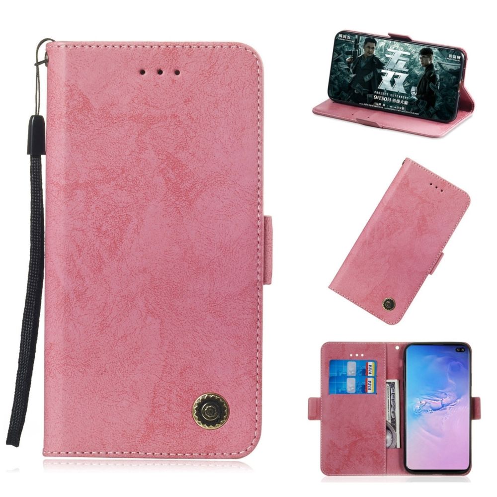 Wewoo - Housse Étui Coque en cuir multifonctionnel avec rabat horizontal fente pour carte et support Galaxy S10 + rose - Coque, étui smartphone