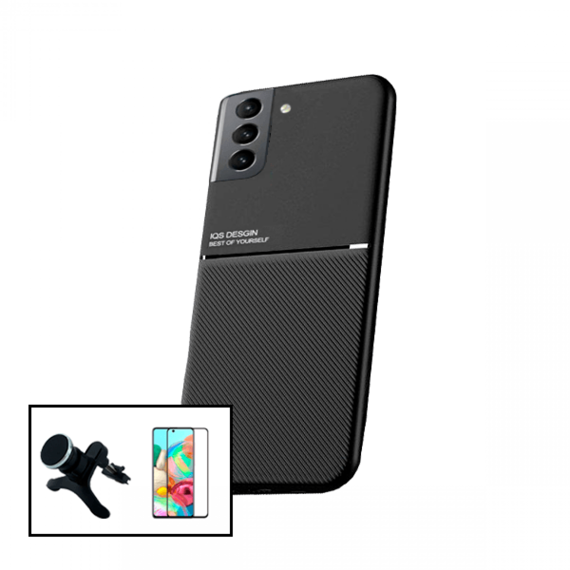 Phonecare - Kit Coque Magnétique Lux + Film de Verre Trempé 5D à Couverture Complète + Support Magnétique de Voiture Renforcé pour Samsung Galaxy S21 + 5G - Coque, étui smartphone