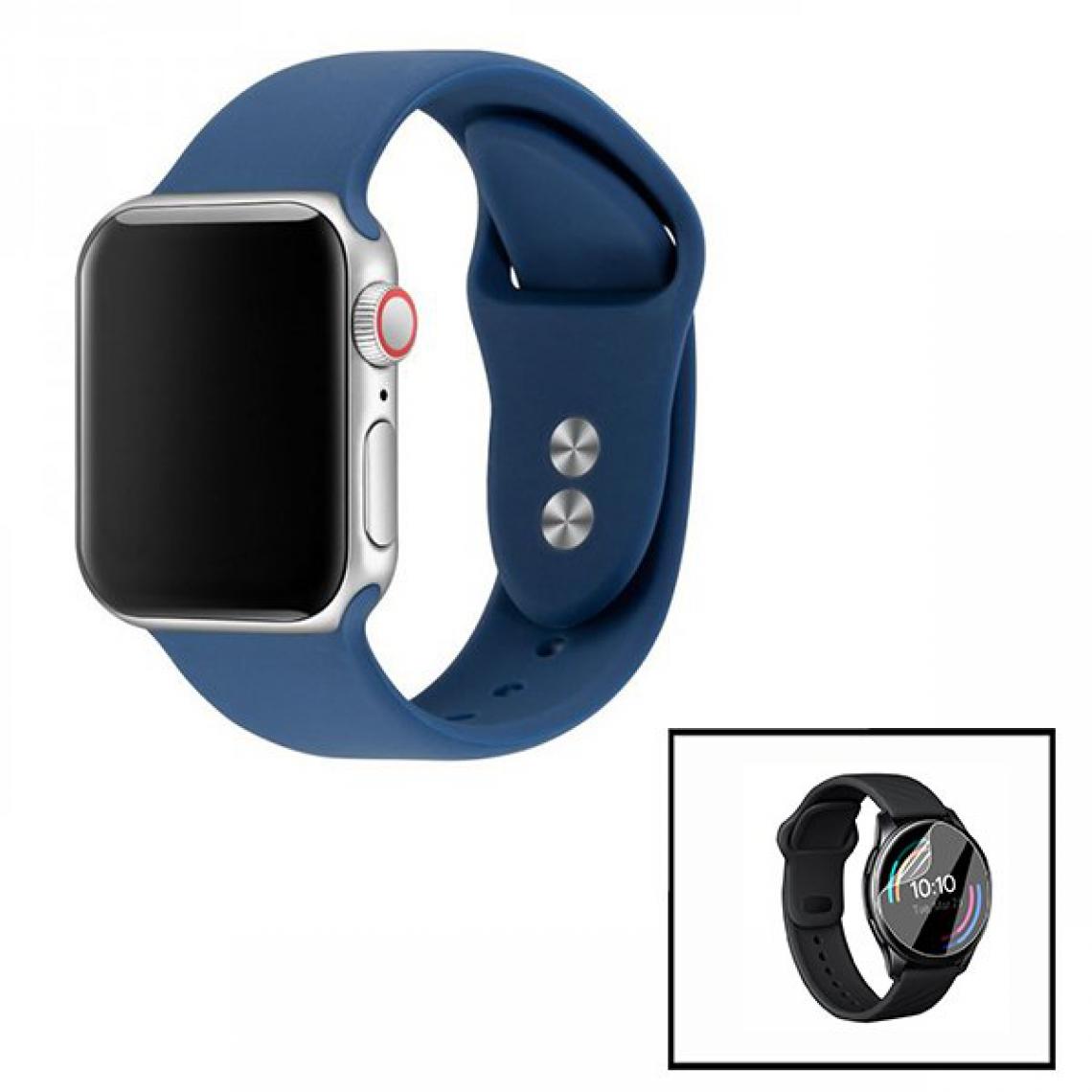 Phonecare - Kit Bracelet Silicone Souple (Sans boucle) + Film Hydrogel pour Garmin Vivoactive 4 - 45mm - Bleu foncé - Autres accessoires smartphone