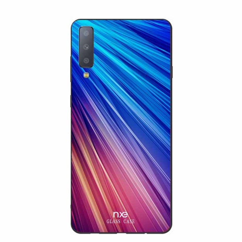 marque generique - Coque en TPU verre à motif bleu/violet pour votre Samsung Galaxy A7 (2018) - Autres accessoires smartphone