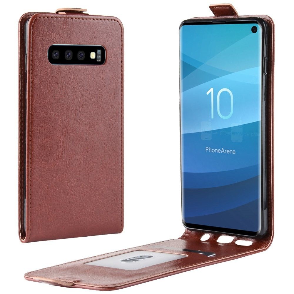 marque generique - Etui en PU retournement vertical marron pour votre Samsung Galaxy S10 - Autres accessoires smartphone