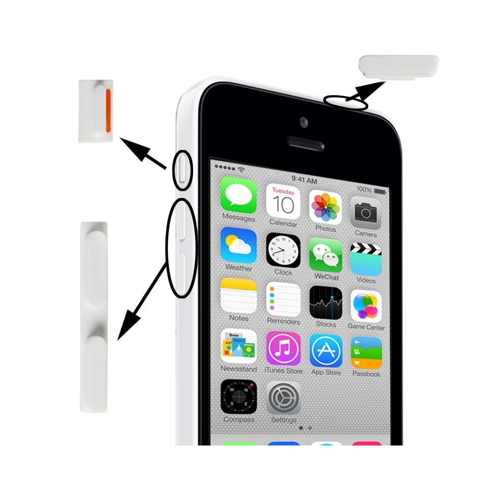 Wewoo - Kit de boutons pour iPhone 5C blanc 5C, 3 en 1 bouton muet + d'alimentation + de volume - Autres accessoires smartphone