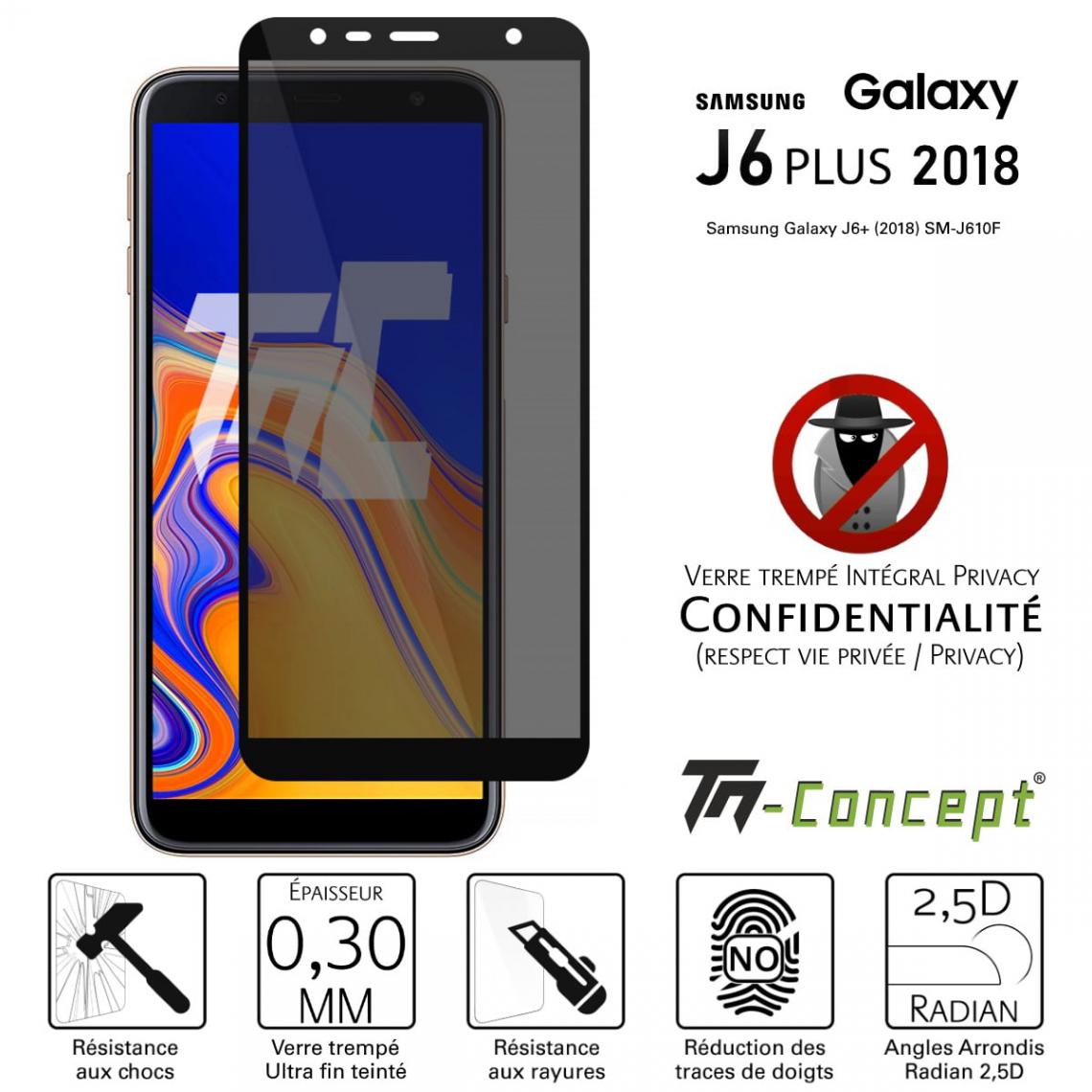 Tm Concept - Verre trempé teinté - Samsung Galaxy J6 Plus (2018) Noir intégral - TM Concept® - Protection écran smartphone