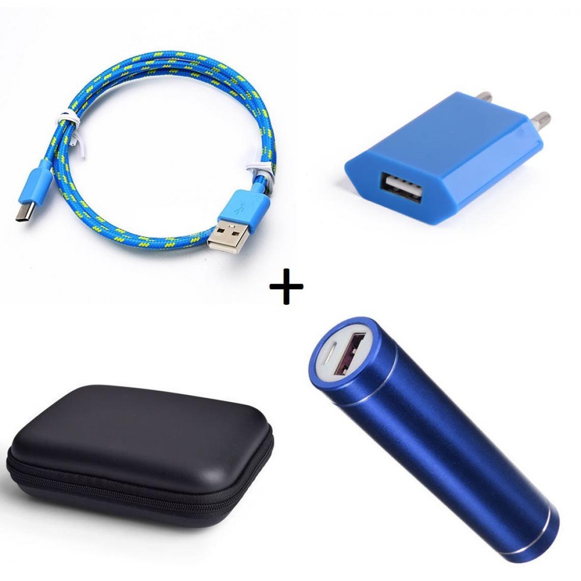 Shot - Pack pour HUAWEI nova 5T (Cable Chargeur Type C Tresse 3m + Pochette + Batterie + Prise Secteur) Android (BLEU) - Chargeur secteur téléphone