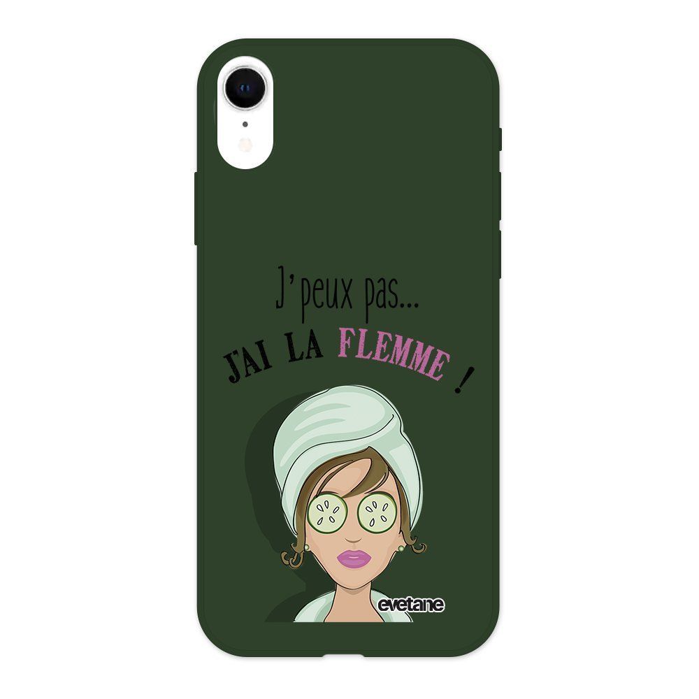 Evetane - Coque iPhone Xr Silicone Liquide Douce vert kaki J'ai La Flemme Ecriture Tendance et Design Evetane - Coque, étui smartphone