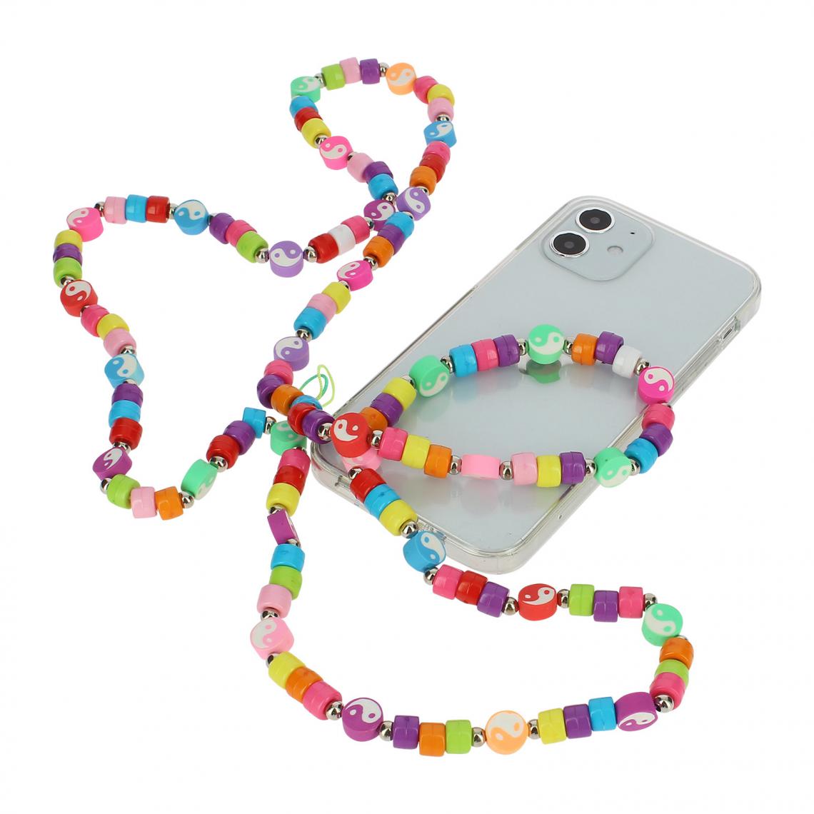 Avizar - Bijou de Téléphone à Perles & Yan et Yang 110cm Collection Perla Multicolore - Autres accessoires smartphone