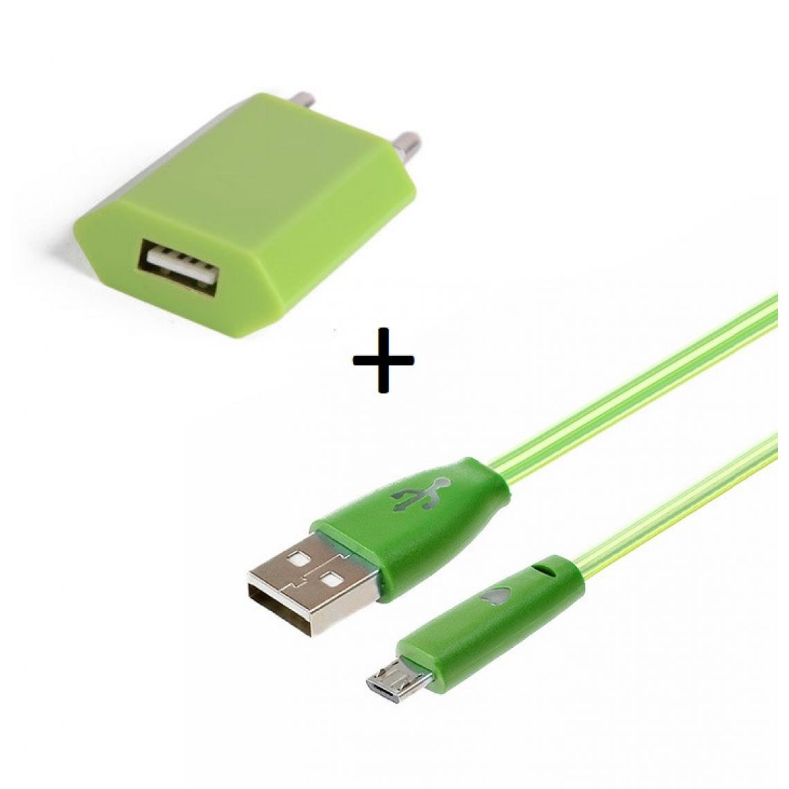 Shot - Pack Chargeur pour "IPHONE 12 Mini" Lightning (Cable Smiley LED + Prise Secteur USB)(VERT) - Chargeur secteur téléphone