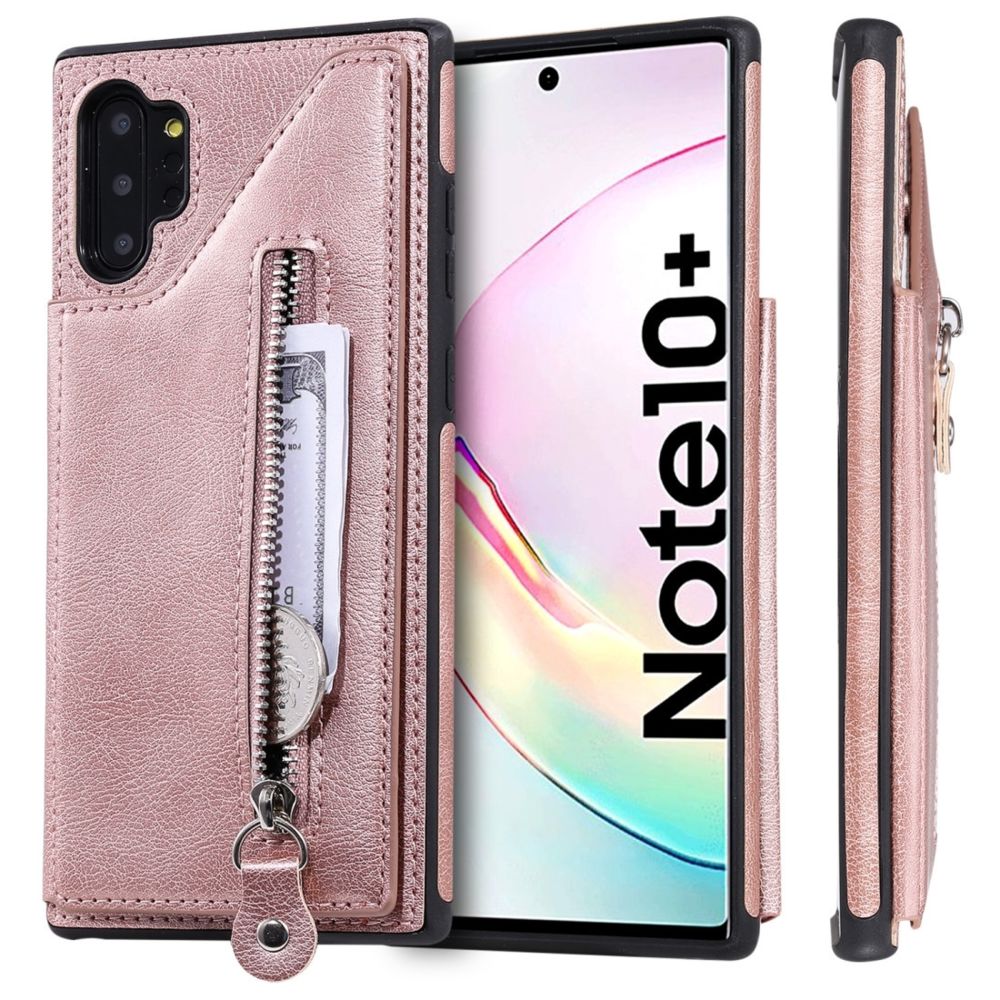 Wewoo - Housse Étui Coque Pour Galaxy Note 10 Plus de protection antichoc à double fermeture à glissière de couleur unie or rose - Coque, étui smartphone