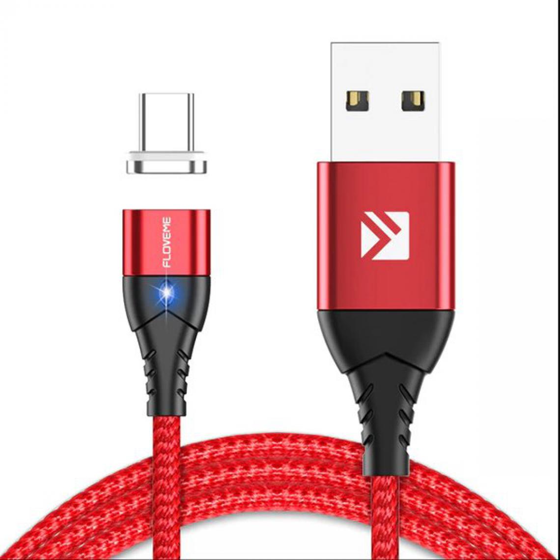 Phonecare - Cable Magnétique Charge rapide avec LED USB - USB-C - Rouge - Autres accessoires smartphone