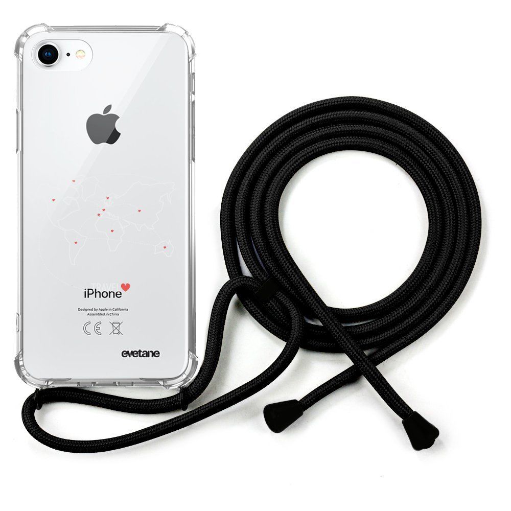Evetane - Coque cordon iPhone 7/8/ iPhone SE 2020 cordon noir Dessin Travel Evetane. - Coque, étui smartphone