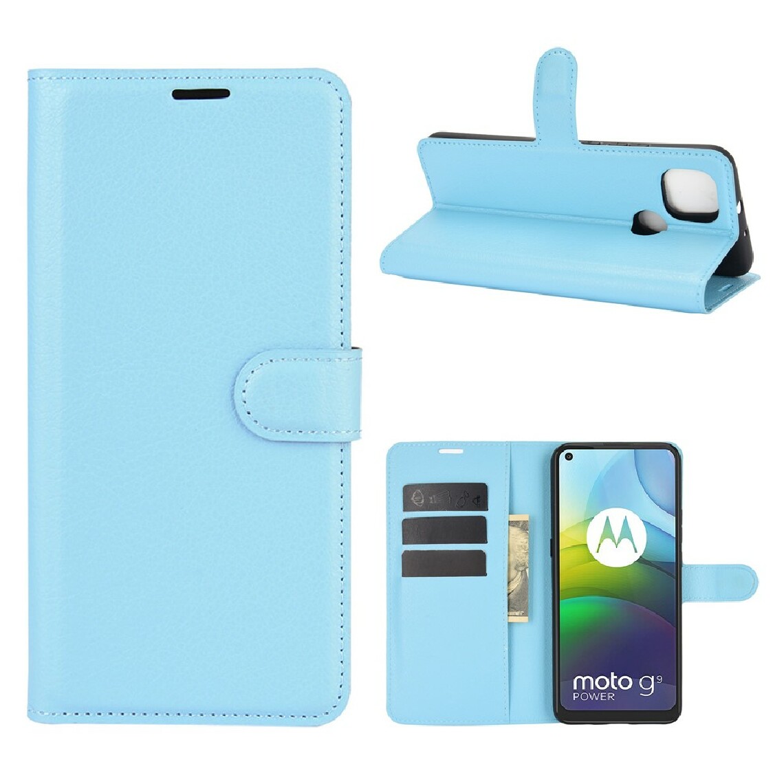 Other - Etui en PU texture de litchi bleu pour votre Motorola Moto G9 Power - Coque, étui smartphone