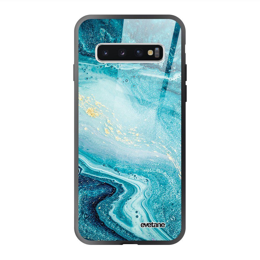 Evetane - Coque en verre trempé Samsung Galaxy S10 Bleu Nacré Marbre Ecriture Tendance et Design Evetane. - Coque, étui smartphone