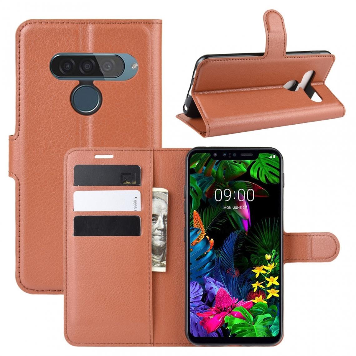 Wewoo - Housse Coque Etui à rabat horizontal en cuir avec texture pour litchi ThinQ LG G8S porte-monnaie et étui cartes brun - Coque, étui smartphone