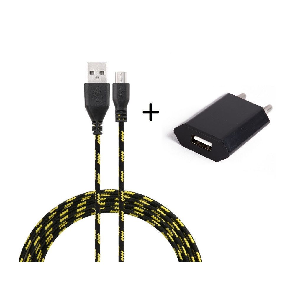 Shot - Pack Chargeur pour WIKO Sunset Smartphone Micro-USB (Cable Tresse 3m Chargeur + Prise Secteur USB) Murale Android Universel (NOIR) - Chargeur secteur téléphone