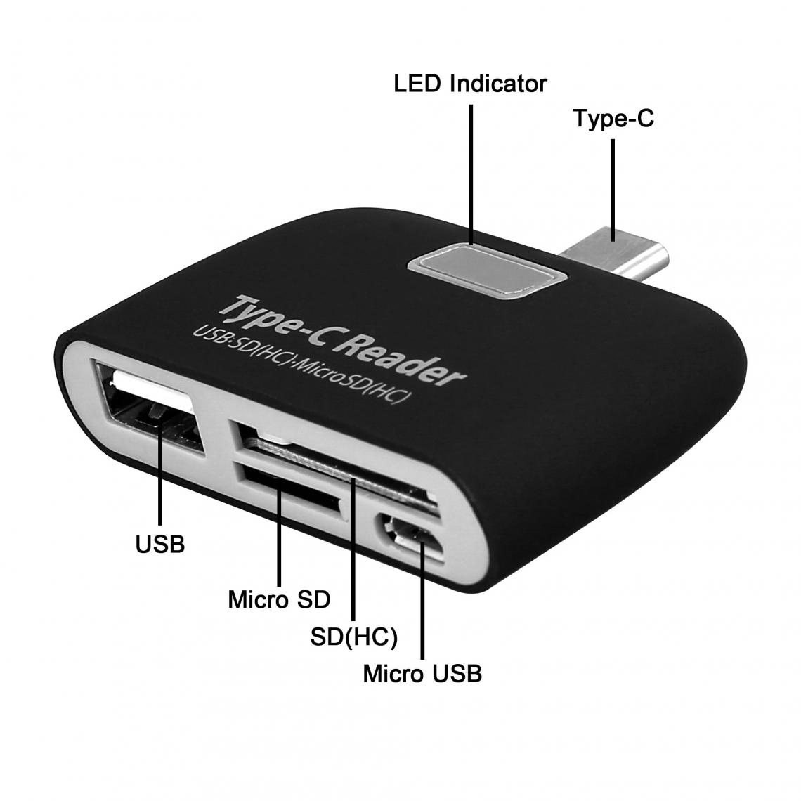 Shot - Lecteur de cartes pour "SAMSUNG Galaxy A21" Smartphone Type-C Android SD Micro SD USB Adaptateur (NOIR) - Autres accessoires smartphone