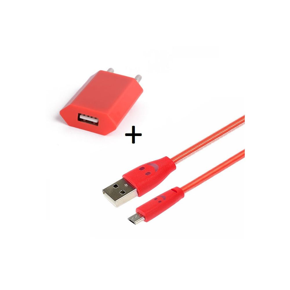 marque generique - Pack Chargeur pour HUAWEI Ascend P8 Smartphone Micro USB (Cable Smiley LED + Prise Secteur USB) Android Connecteur (ROUGE) - Chargeur secteur téléphone