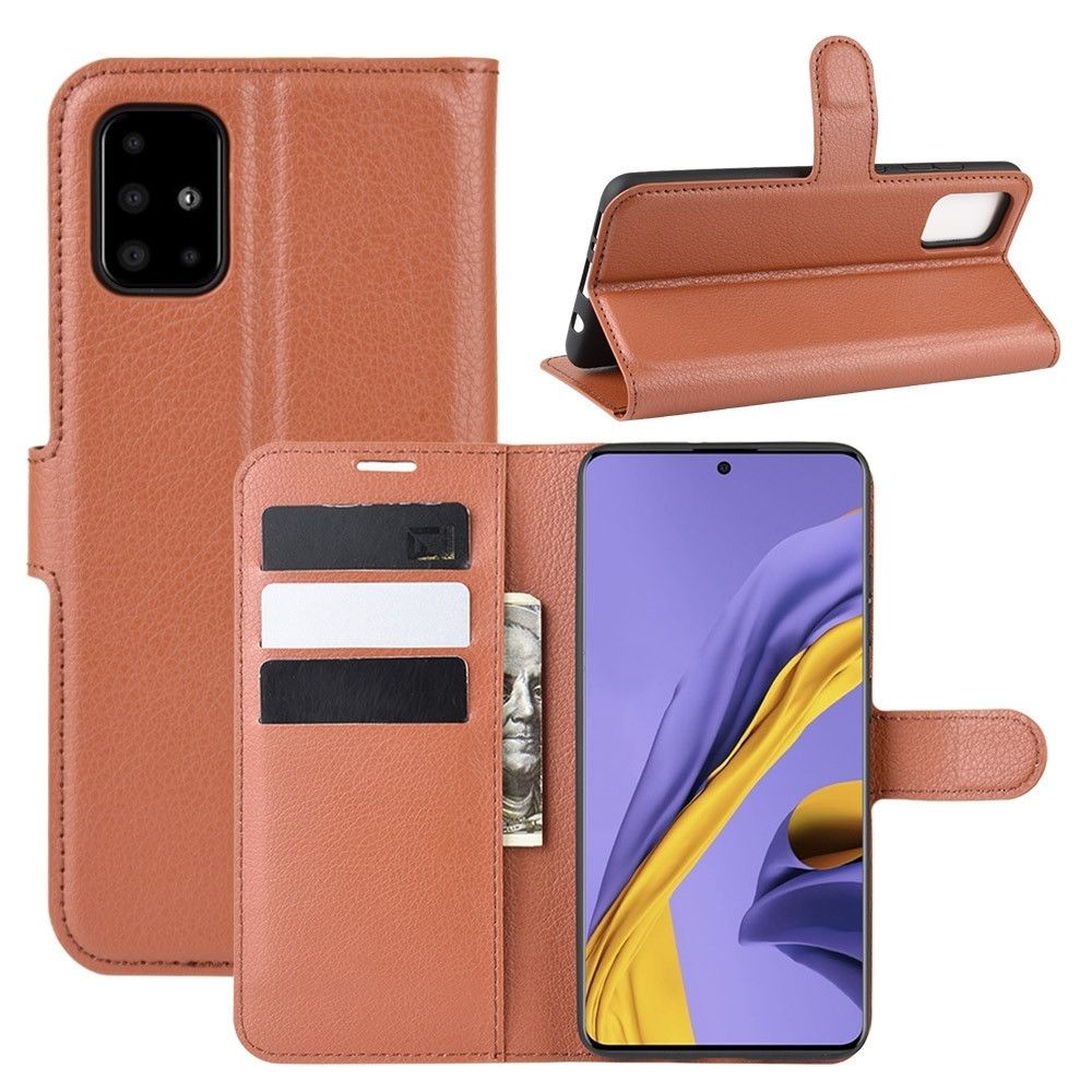 Wewoo - Housse Coque Pour Galaxy A51 Litchi Texture de protection à rabat horizontal avec support et fentes cartes et portefeuille marron - Coque, étui smartphone