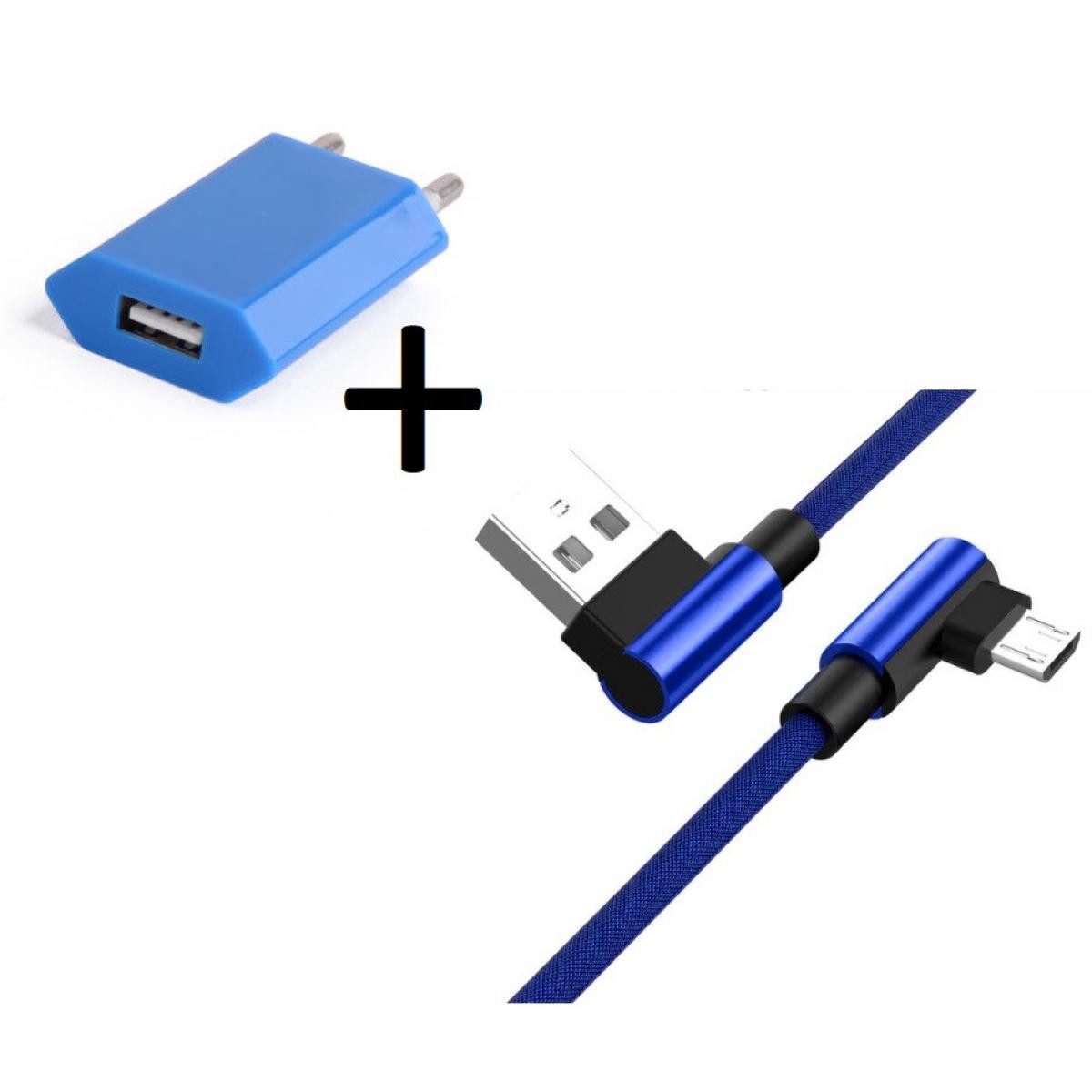 Shot - Pack pour HUAWEI P30 lite Smartphone Micro USB (Cable 90 degres Fast Charge + Prise Secteur Couleur) (BLEU) - Chargeur secteur téléphone