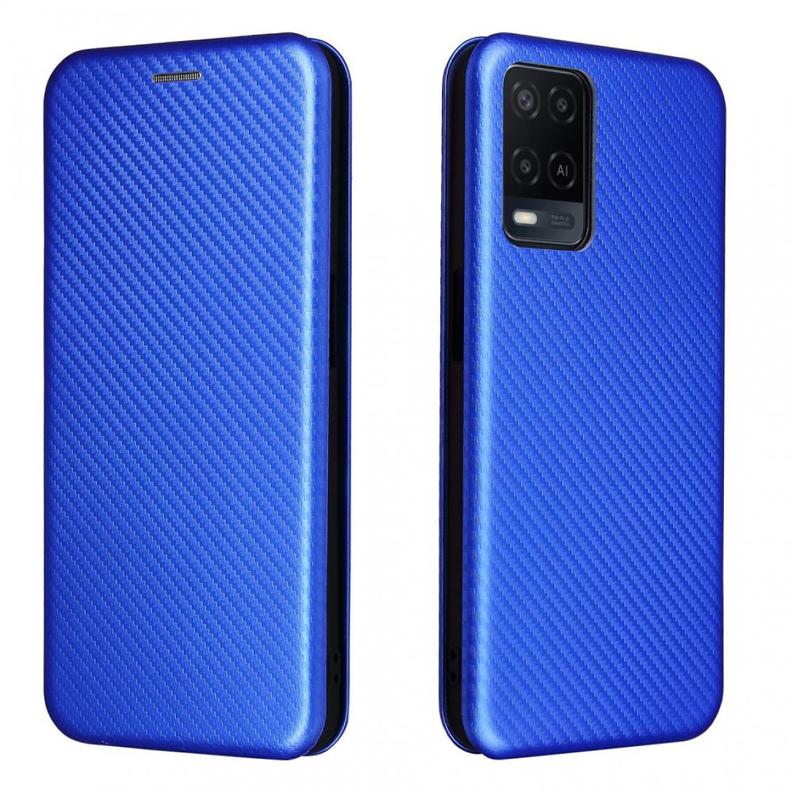 Other - Etui en PU Texture de fibre de carbone auto-absorbée avec support bleu pour votre Oppo A54 4G - Coque, étui smartphone