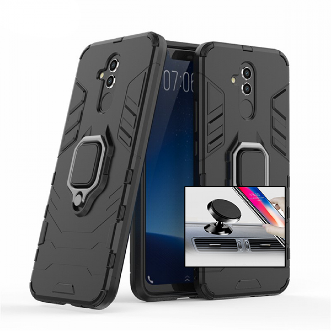 Phonecare - Kit Support Magnétique de Voiture + Coque 3X1 Military Defender - Huawei Mate 20 Lite - Coque, étui smartphone