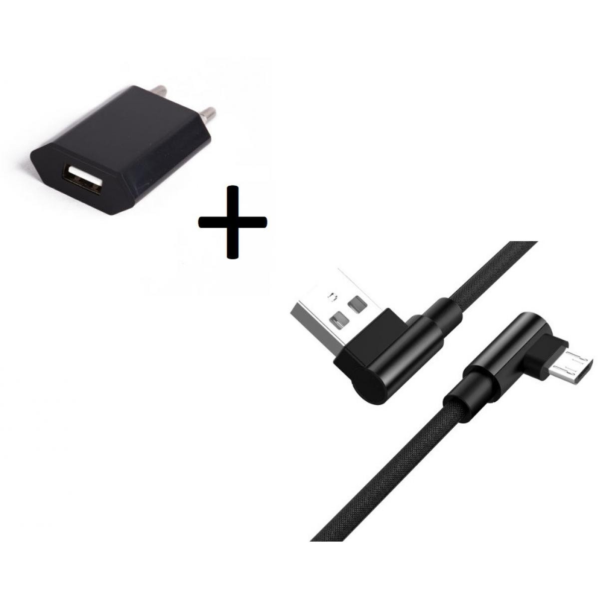 Shot - Pack pour HUAWEI P30 lite Smartphone Micro USB (Cable 90 degres Fast Charge + Prise Secteur Couleur) (NOIR) - Chargeur secteur téléphone