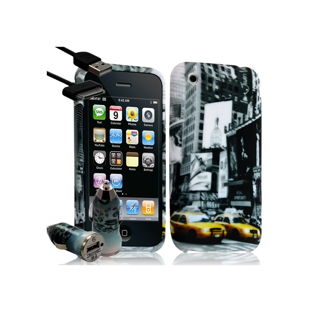 Karylax - Housse Coque Etui pour Apple Iphone 3G /3GS motif LM06 + Chargeur Auto - Support téléphone pour voiture