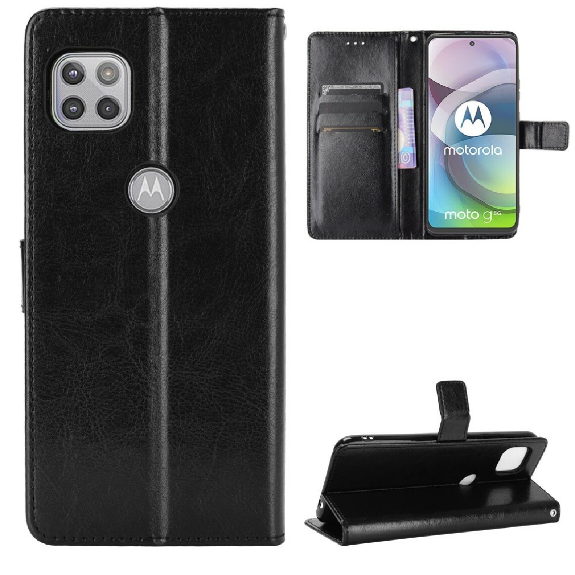 Other - Etui en PU Cheval fou avec support et sangle noir pour votre Motorola Moto G 5G - Coque, étui smartphone