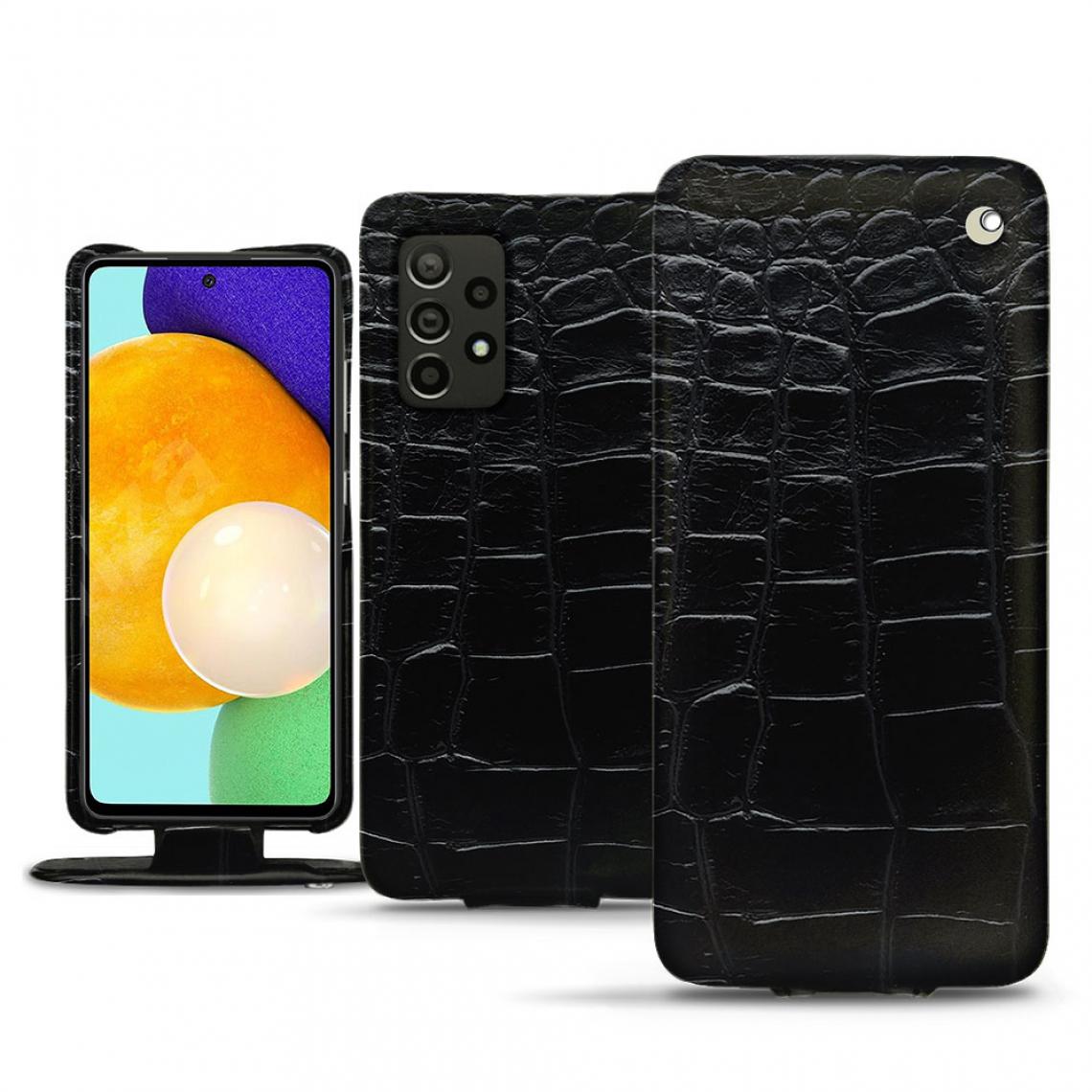 Noreve - Housse cuir Samsung Galaxy A52 - Rabat vertical - Crocodile nero - cuir Horizon - NOREVE - Coque, étui smartphone