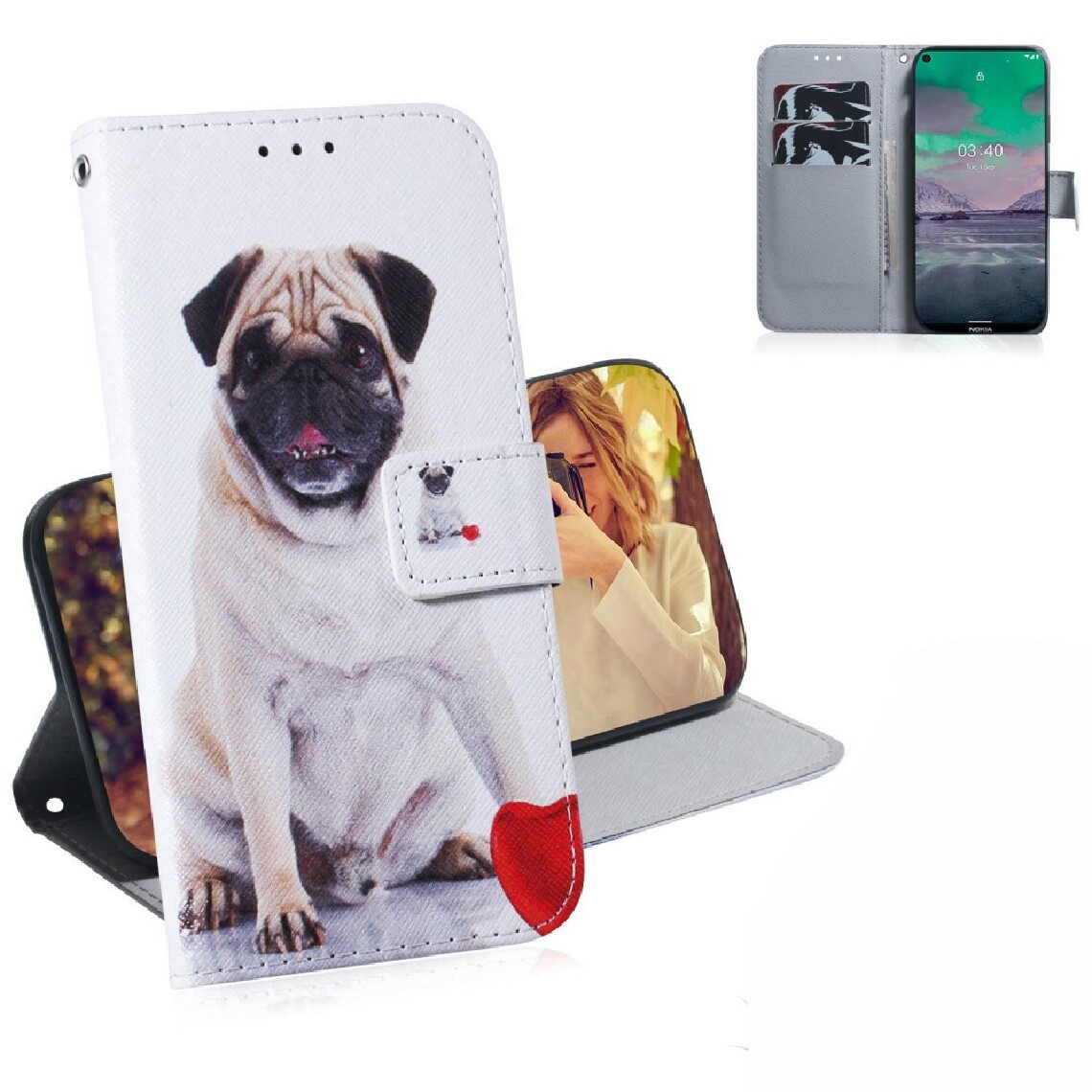 Other - Etui en PU impression de motifs avec support chien pour votre Nokia 3.4 - Coque, étui smartphone
