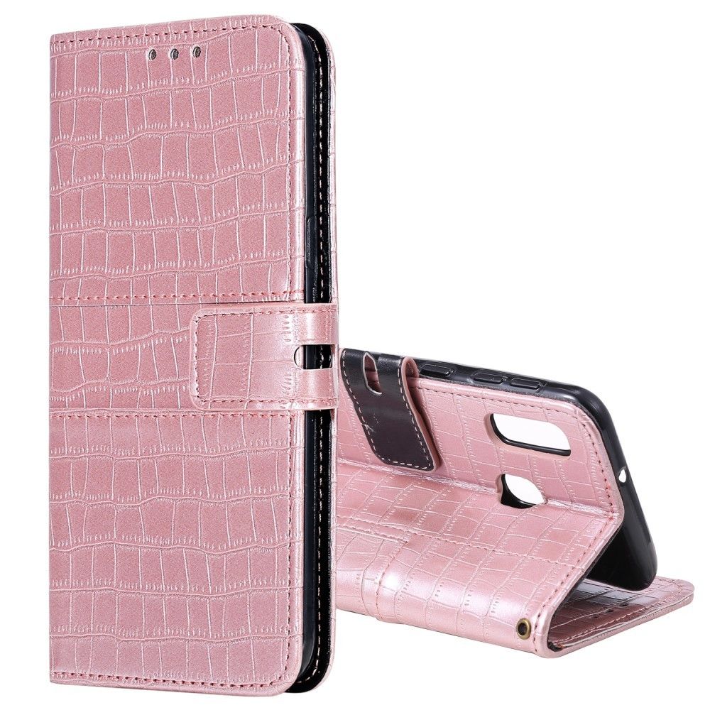 marque generique - Etui en PU peau de crocodile avec sangle or rose pour votre Samsung Galaxy A20e - Coque, étui smartphone
