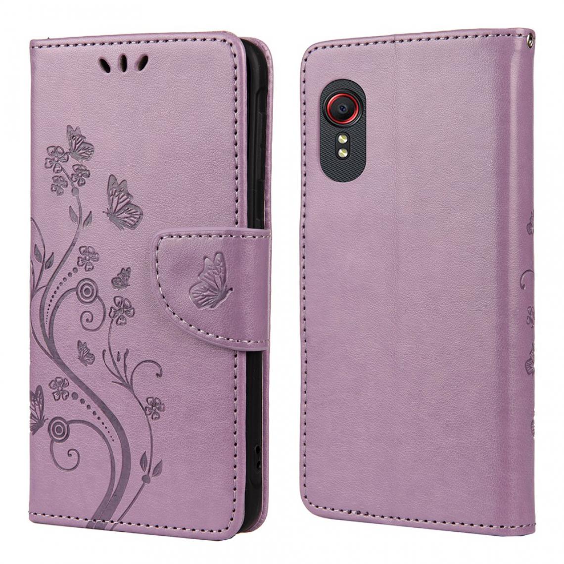 Other - Etui en PU Papillons et fleurs imprimés avec support violet clair pour votre Samsung Galaxy Xcover 5 - Coque, étui smartphone