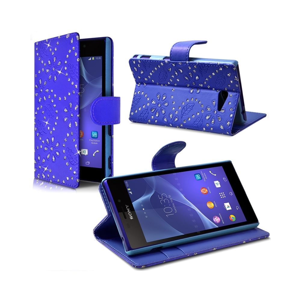Karylax - Etui Portefeuille mode Support Style Diamant Bleu pour Sony Xperia M2 - Autres accessoires smartphone