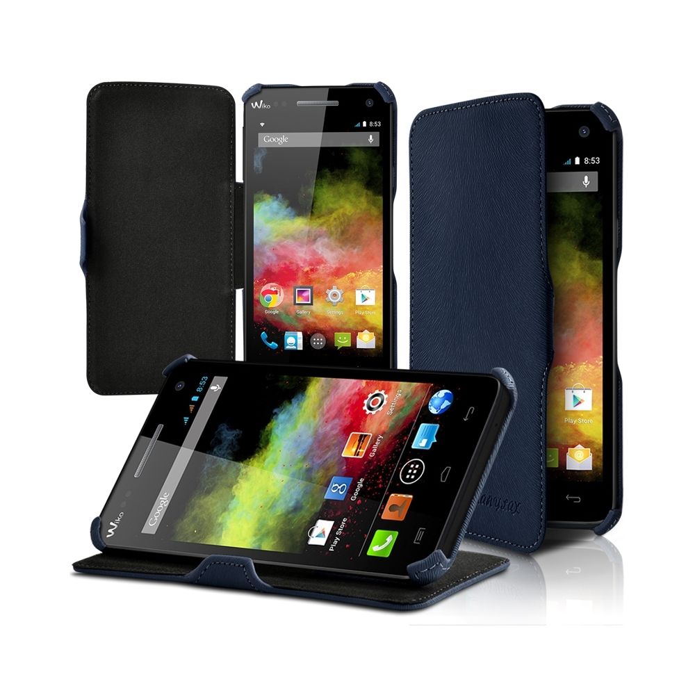 Karylax - Housse Coque Etui Fonction Support Couleur Bleu Foncé pour Wiko Rainbow + Film de Protection - Autres accessoires smartphone