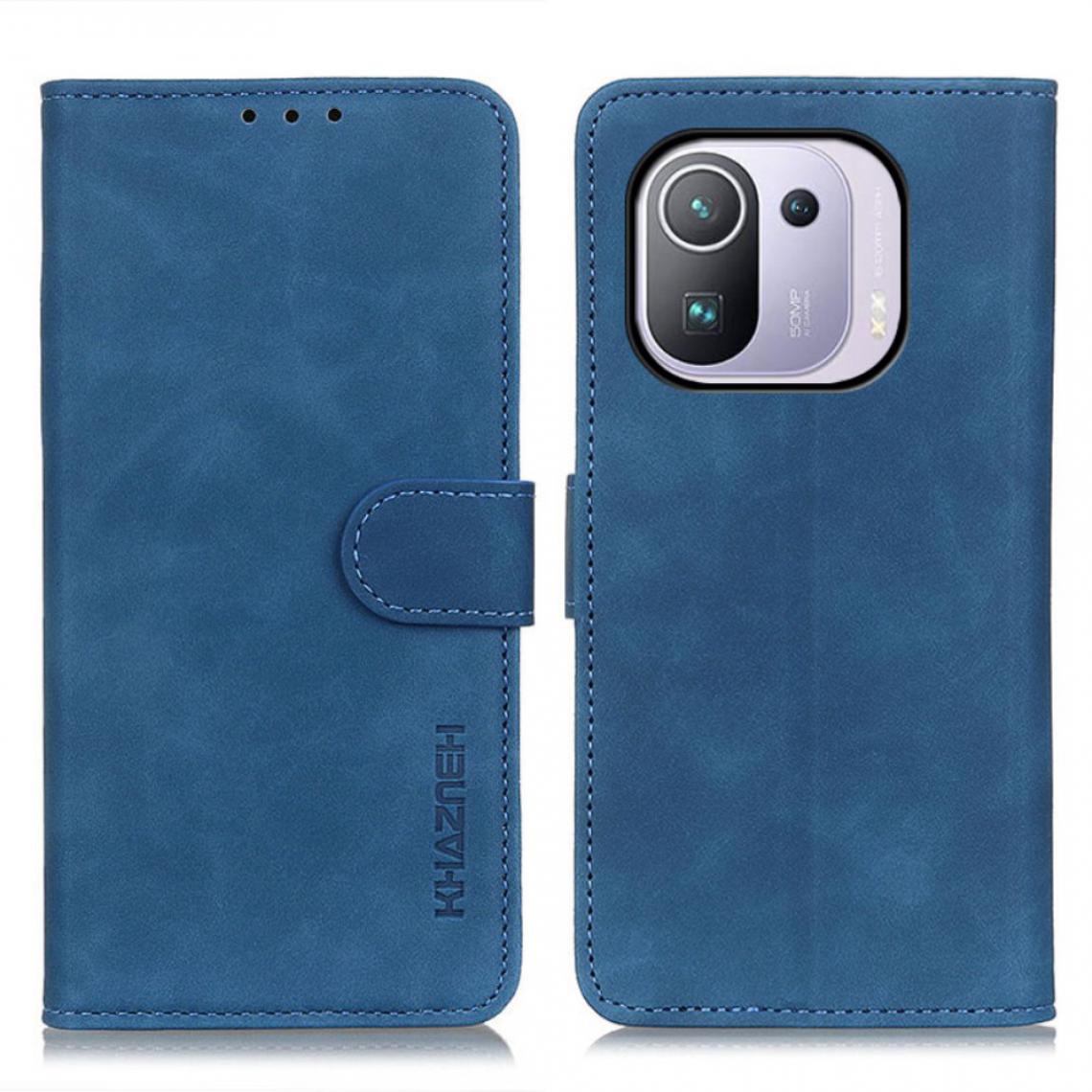 Other - Etui en PU Style de grain rétro avec support bleu pour votre Xiaomi Mi 11 Pro - Coque, étui smartphone