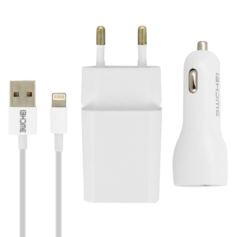 Avizar - Pack chargeur secteur chargeur auto 2.1A câble Compatible iPod iPad Iphone Blanc - Chargeur Voiture 12V