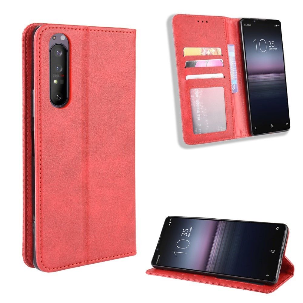 Generic - Etui en PU millésime auto-absorbé rouge pour votre Sony Xperia 1 II - Coque, étui smartphone