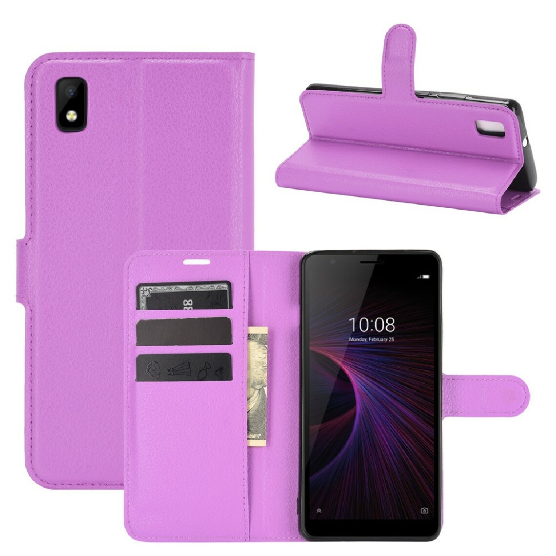 Other - Etui en PU texture de litchi avec support violet pour votre ZTE Blade L210 - Coque, étui smartphone