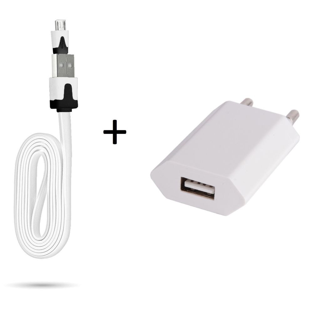 Shot - Cable Noodle 1m Chargeur + Prise Secteur pour ALCATEL Onetouch Idol 3 5,5' Smartphone Micro-USB Murale Pack Universel Android (BLANC) - Chargeur secteur téléphone
