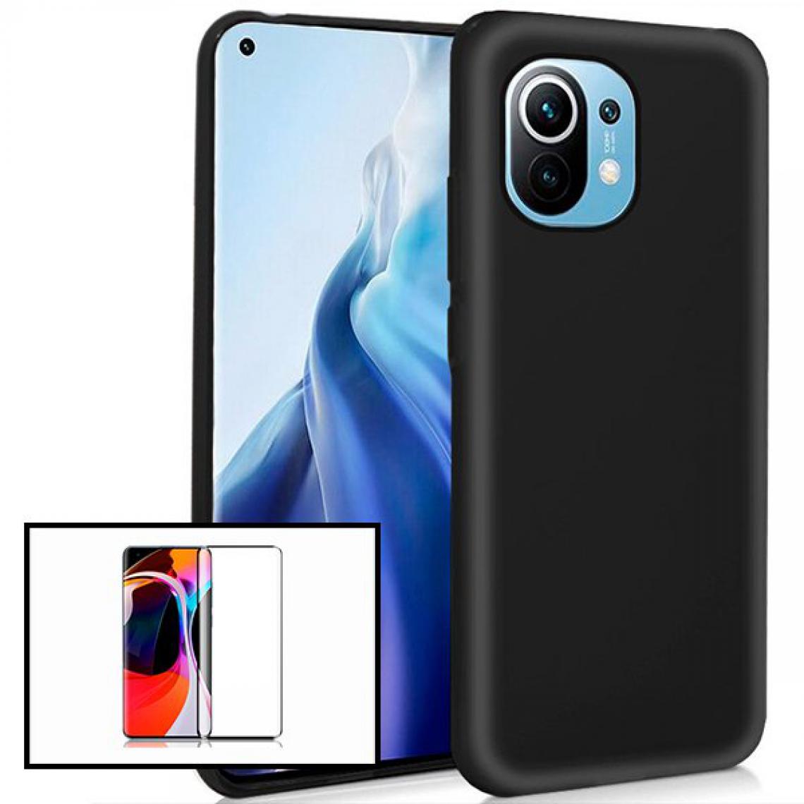 Phonecare - Kit Film de Verre Trempé 5D à Couverture Complète + Coque en Silicone Liquide pour Xiaomi Mi 11 Lite - Noir - Coque, étui smartphone