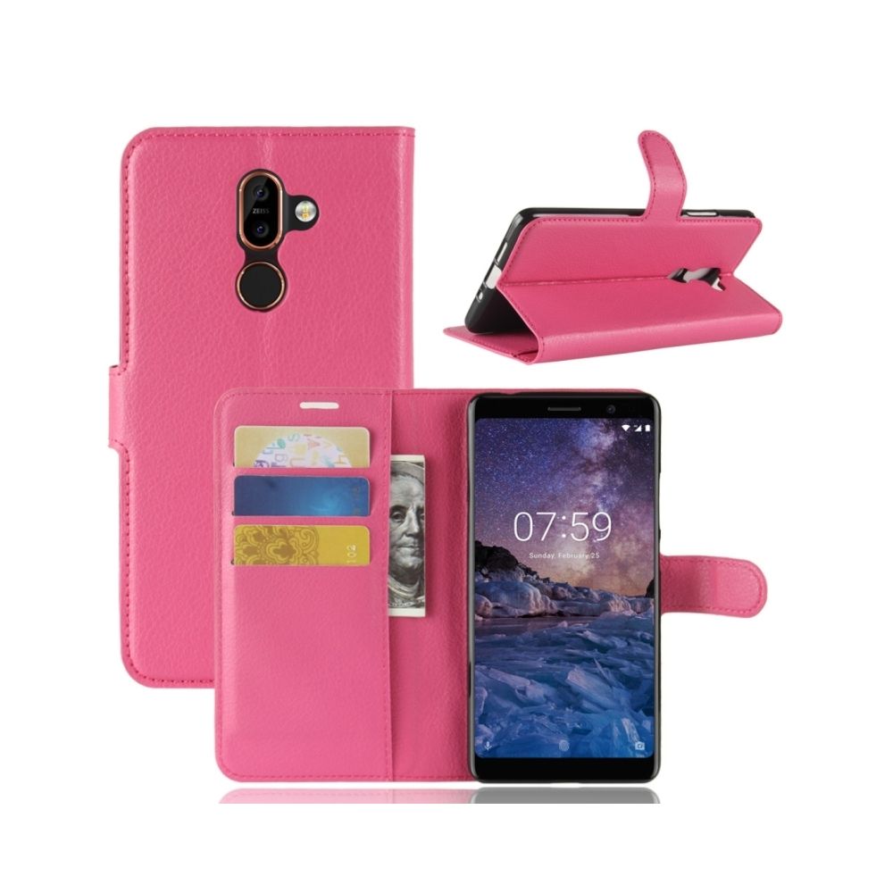 Wewoo - Housse Étui Magenta pour Nokia 7 Plus PU + TPU Litchi Texture horizontale Flip en cuir avec portefeuille et porte-cartes fentes cartes - Coque, étui smartphone