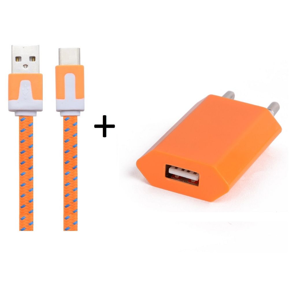 Shot - Pack Chargeur pour SONY Xperia L1 Smartphone Type C (Cable Noodle 1m Chargeur + Prise Secteur USB) Murale Android (ORANGE) - Chargeur secteur téléphone