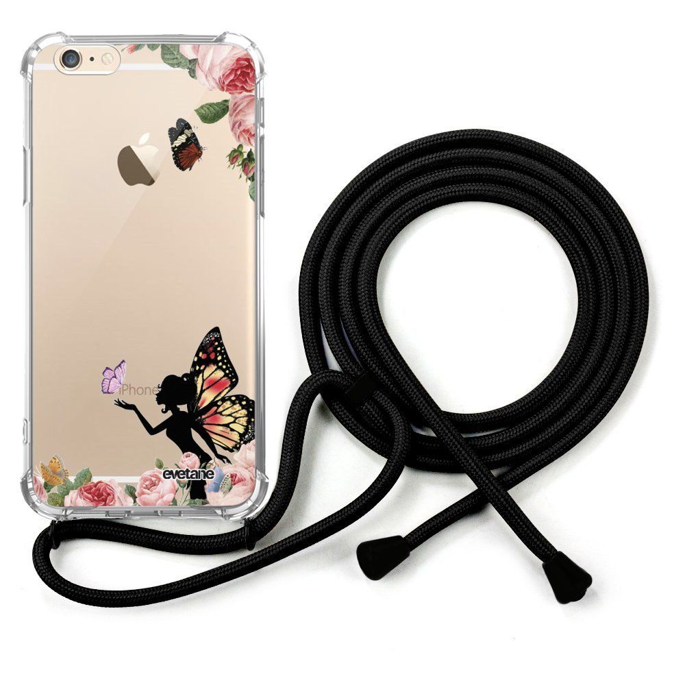 Evetane - Coque cordon iPhone 6/6S cordon noir Dessin Fée papillon fleurale Evetane. - Coque, étui smartphone