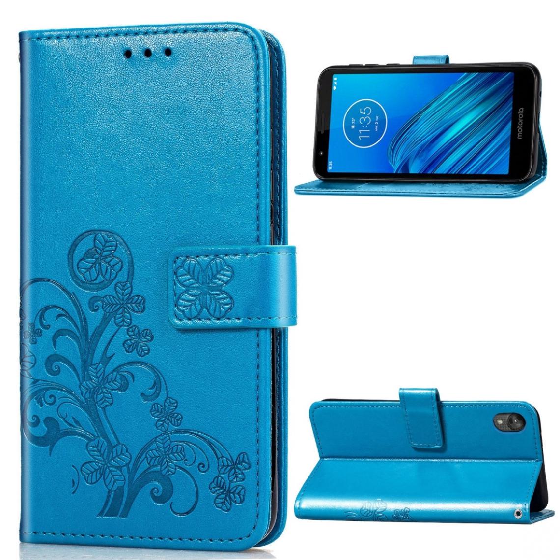Wewoo - Housse Coque Pour moto e6 étui en cuir de protection téléphone portable avec boucle estampée à et porte-cartes et fonction support et portefeuille bleu - Coque, étui smartphone