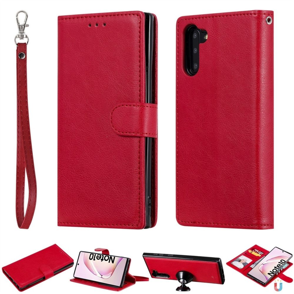 Wewoo - Housse Étui Coque Pour Galaxy Note 10 de protection à rabat horizontal de couleur unie avec support et fentes cartes et portefeuille et cadre photo et lanière rouge - Coque, étui smartphone