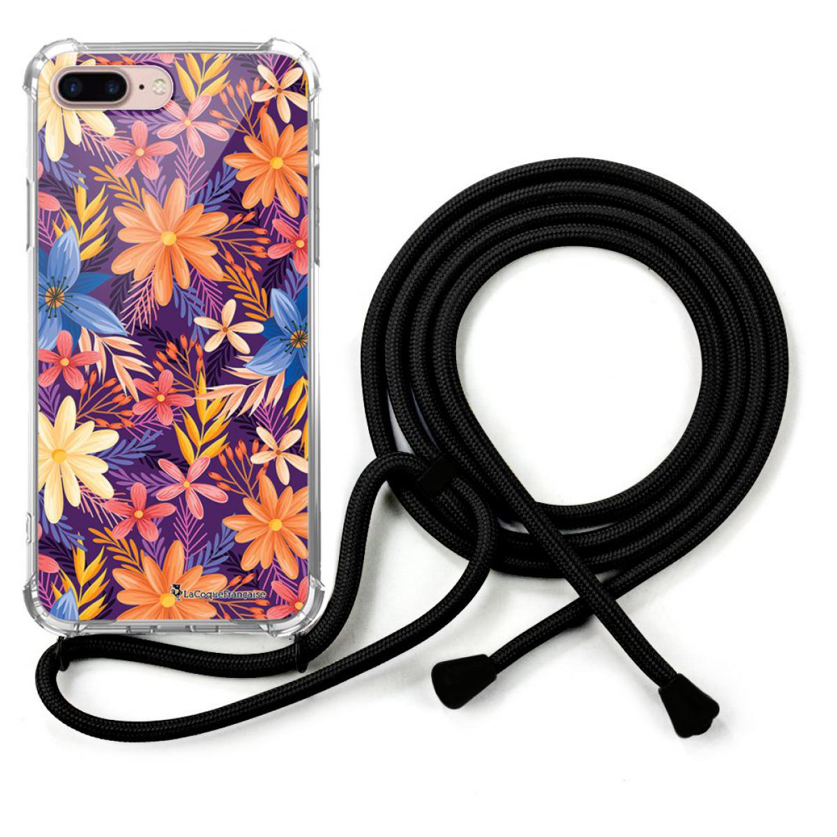 La Coque Francaise - Coque cordon iPhone 7 Plus/ 8 Plus cordon Dessin Fleurs violettes et oranges La Coque Francaise - Coque, étui smartphone